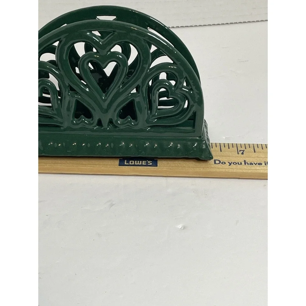 Vintage Green Ornate Heavy Metal Wrought Iron Napkin Holder/Letter Holder Hearts